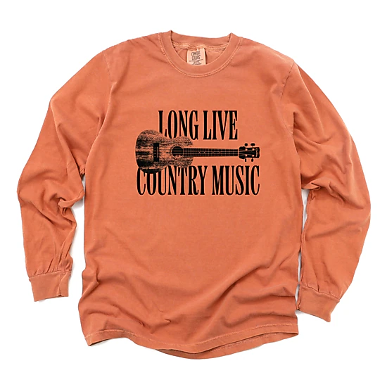 Simply Sage Market - Women's Garment Dyed Long Sleeve Graphic T-Shirt - Long Live Country Music