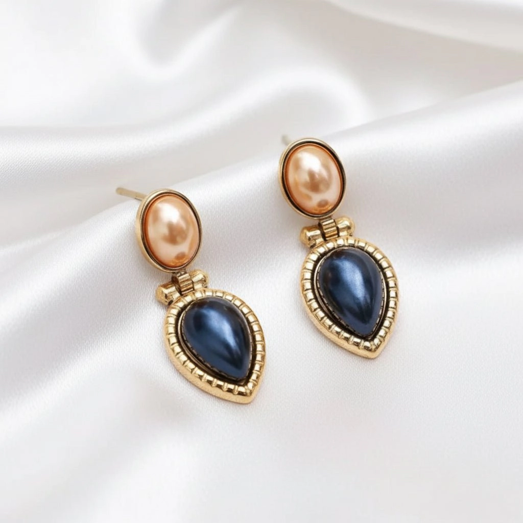 DressAtR Women's Oval Gold Tone Drop Earrings