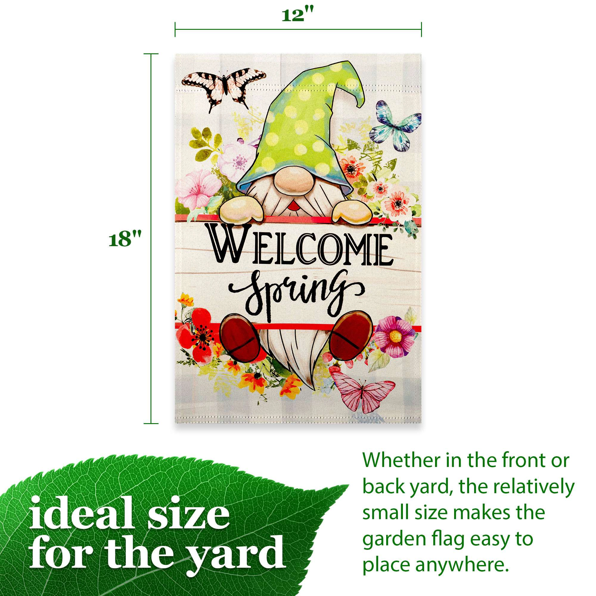 G128 12x18 in Double-Sided Welcome Spring Gnome Flowers Garden Flag
