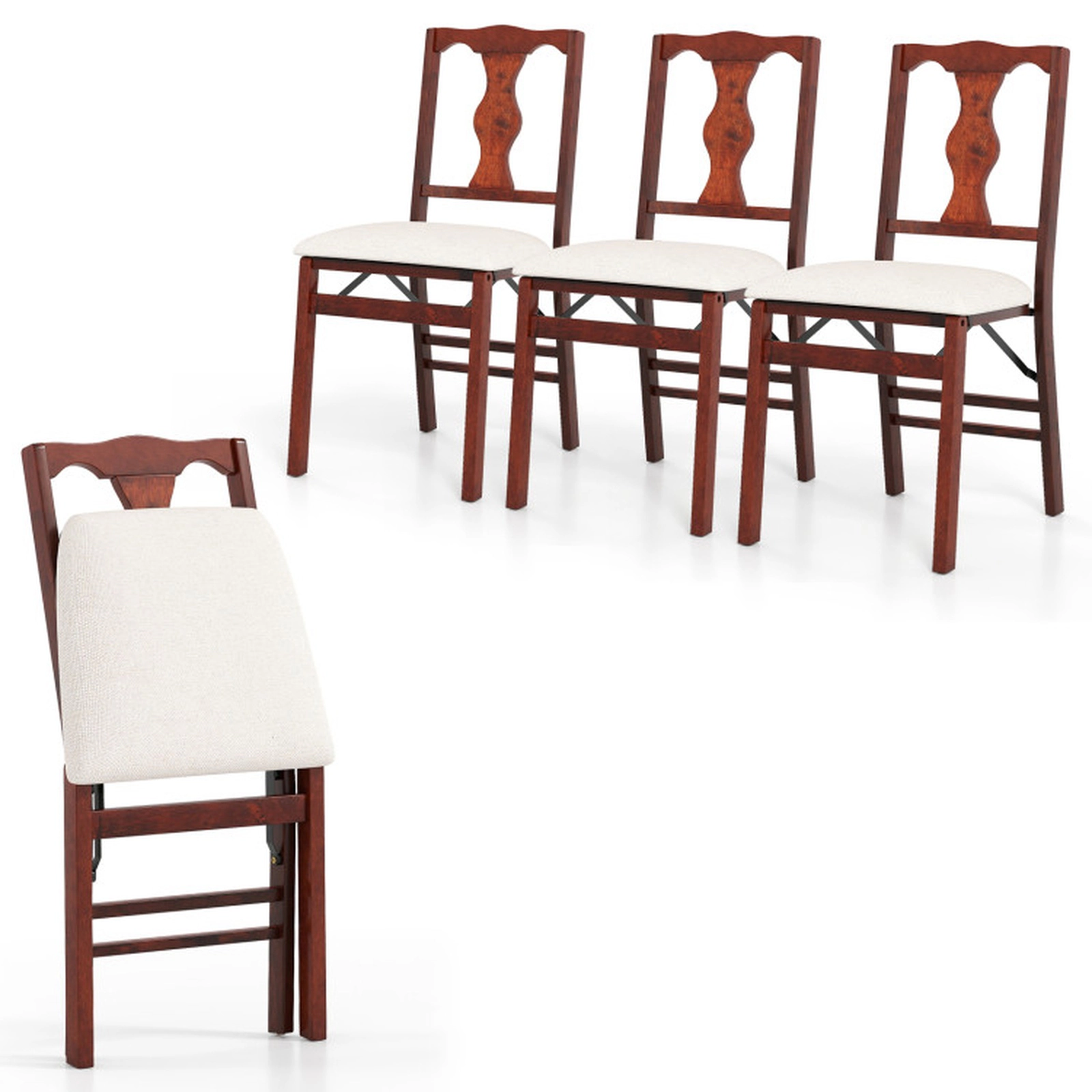 SUGIFT Brown Comfy Padded Seats and Wood Frame Set of 4 Folding Dining Chairs Upholstered