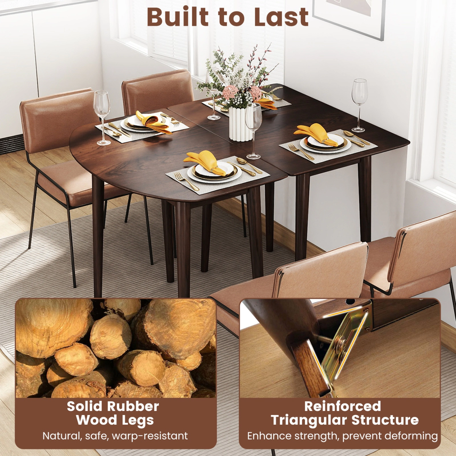 SUGIFT Rectangular Farmhouse Dining Table for 2-4 with 165-lb Capacity Solid Wood Legs 34-in Top Black/Walnut