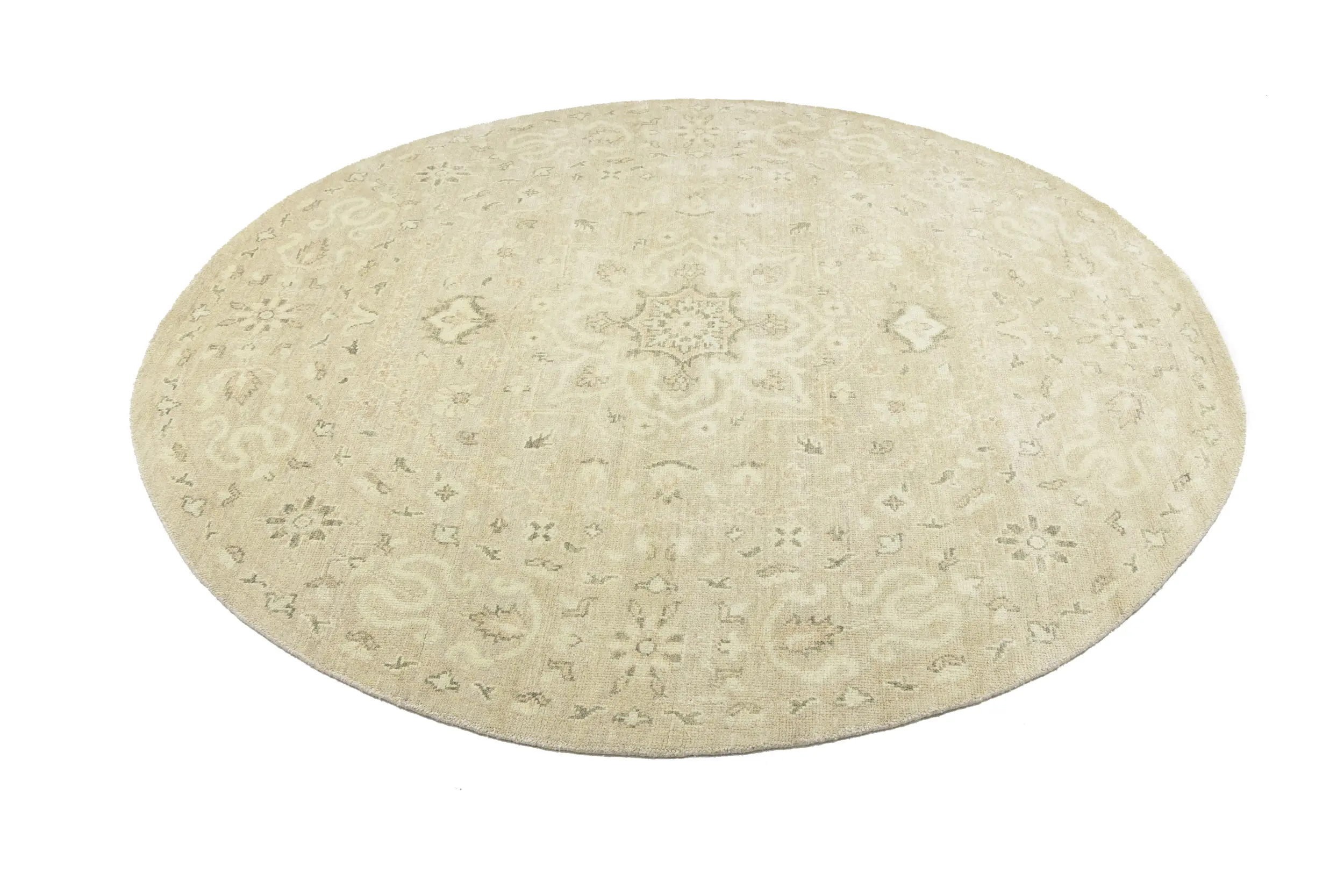 Magic Rugs Muted Pinkish Beige Floral 8X8 Transitional Oriental Round Rug
