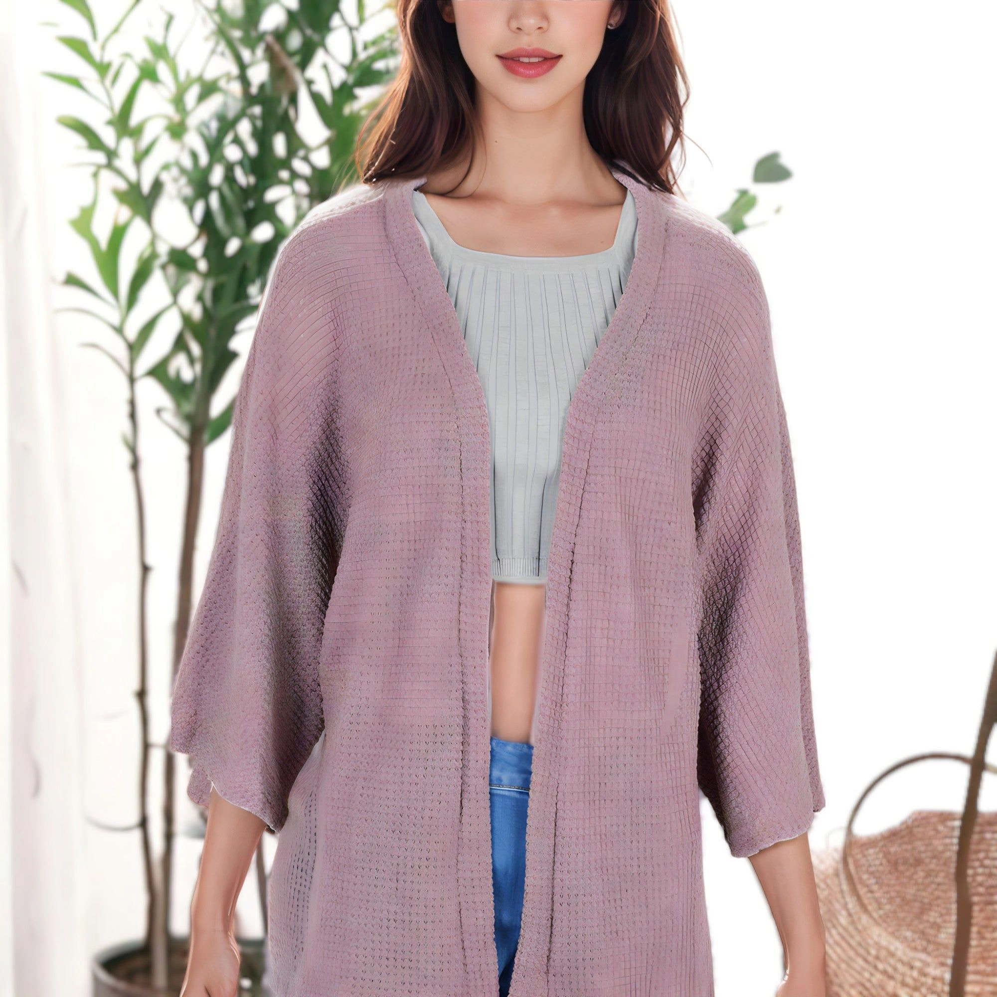 Anna-Kaci Women's Waffle Knit Lightweight Duster 3/4 Batwing Sleeve Cardigan