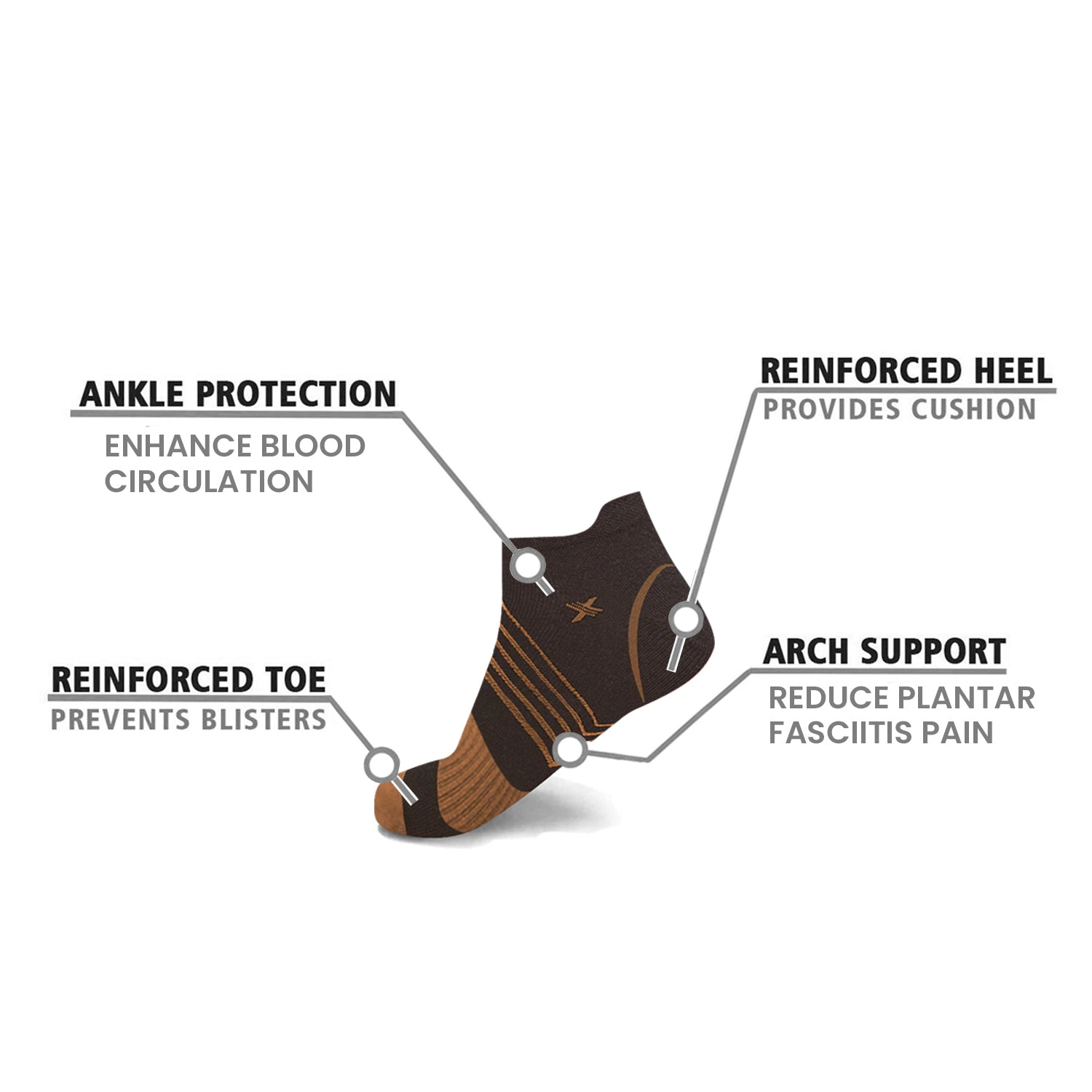 Extreme Fit Copper Compression Socks - Ankle High For Running, Athtletics, Travel 6 Pair