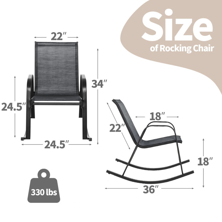Hivvago Set Of 2 Metal Patio Rocking Chair With Breathable Seat Fabric