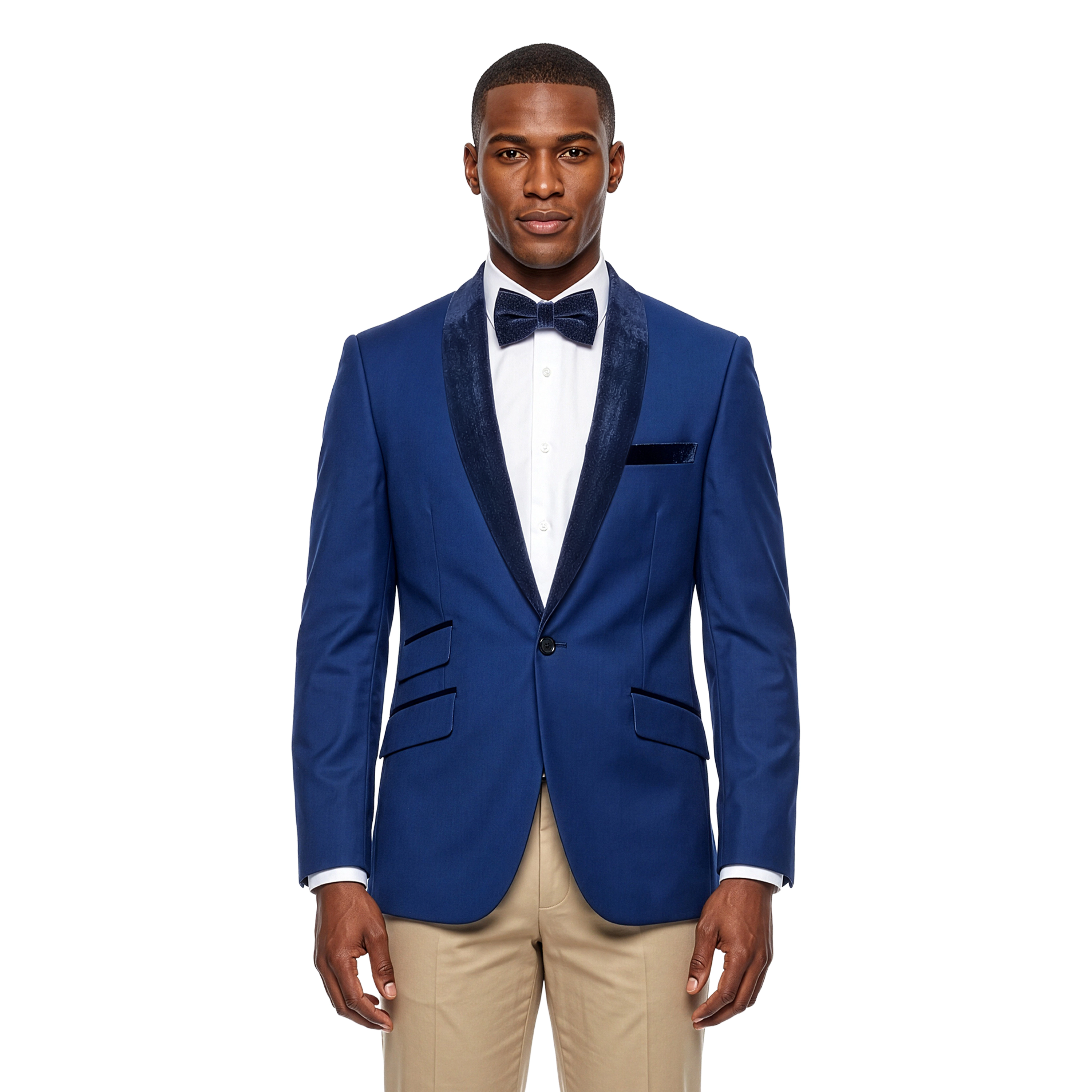 Tazzio Mens Slim Fit Blazer with Velvet Shawl Collar and Ticket Pocket