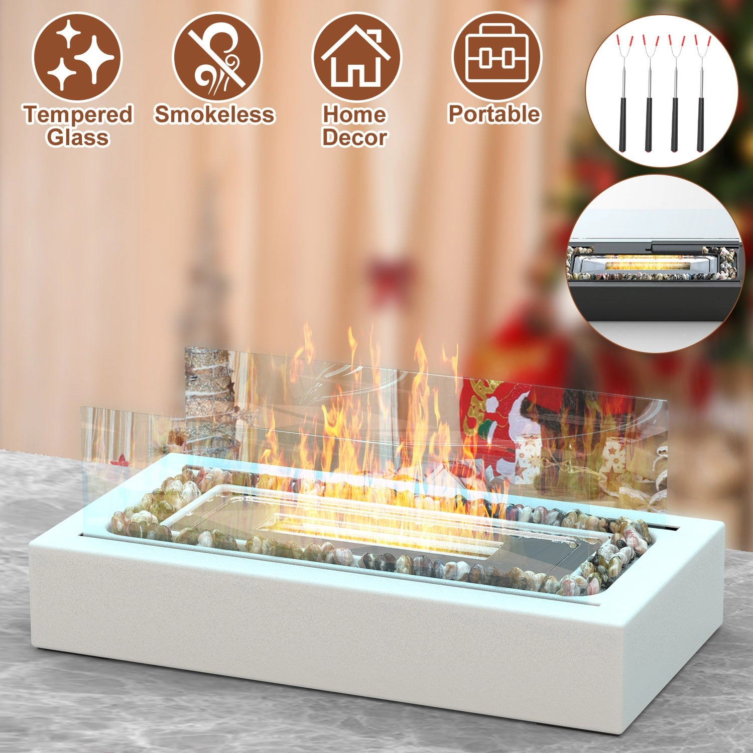 GBruno Ethanol Tabletop Fire Pit With Roasting Sticks