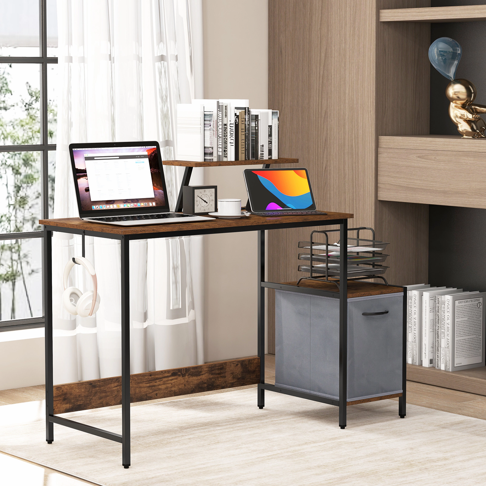 SlickBlue Computer Desk with Charging Station and Storage