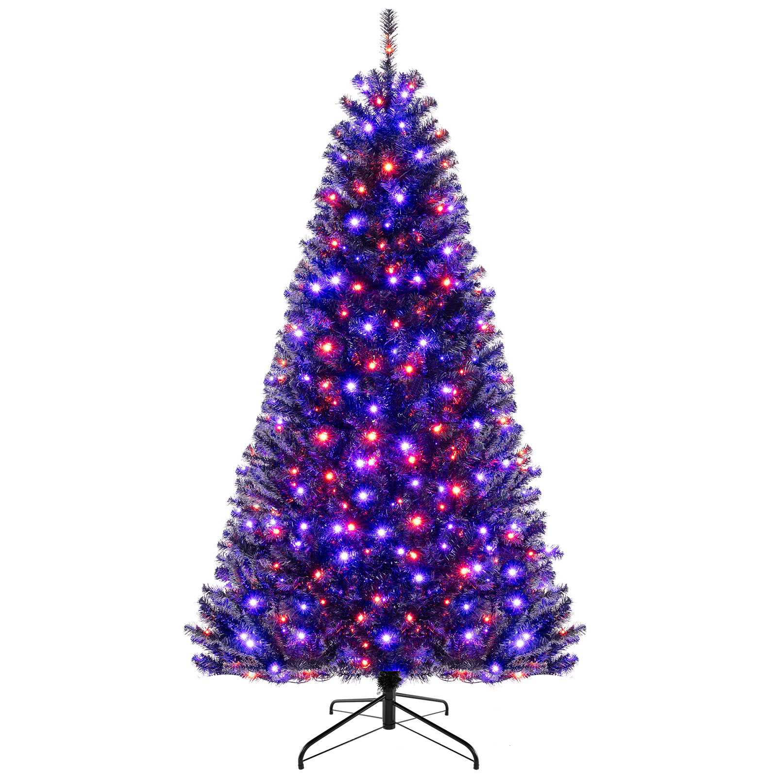 SUGIFT 6-Mode Motion-Activated Artificial Christmas Tree Spooky Sounds 8 ft Tall Black with Orange & Purple LED Lights