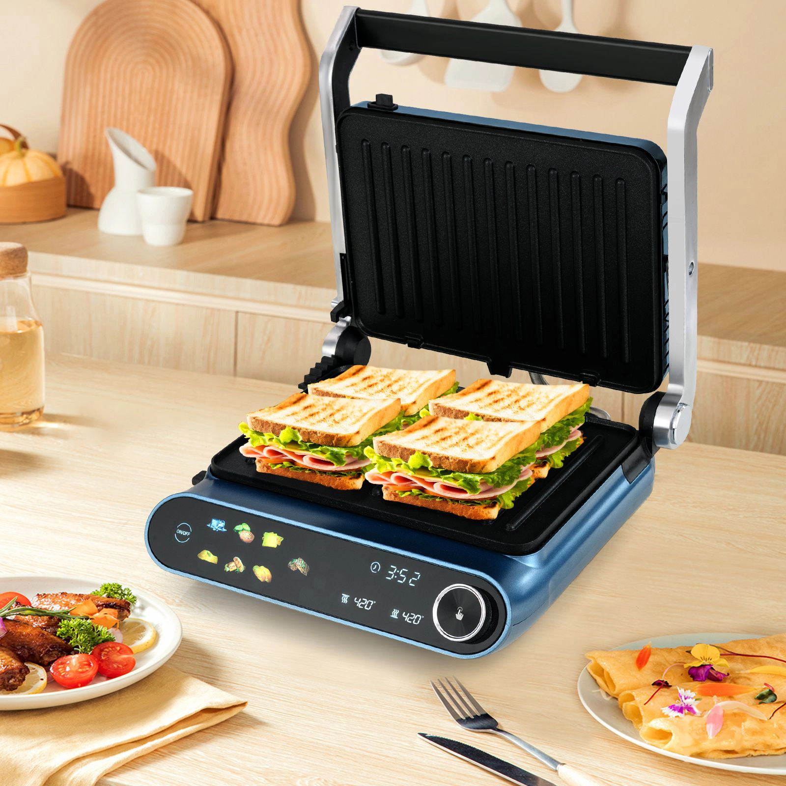 SlickBlue 1200W Electric Panini Press Grill with 7 Modes