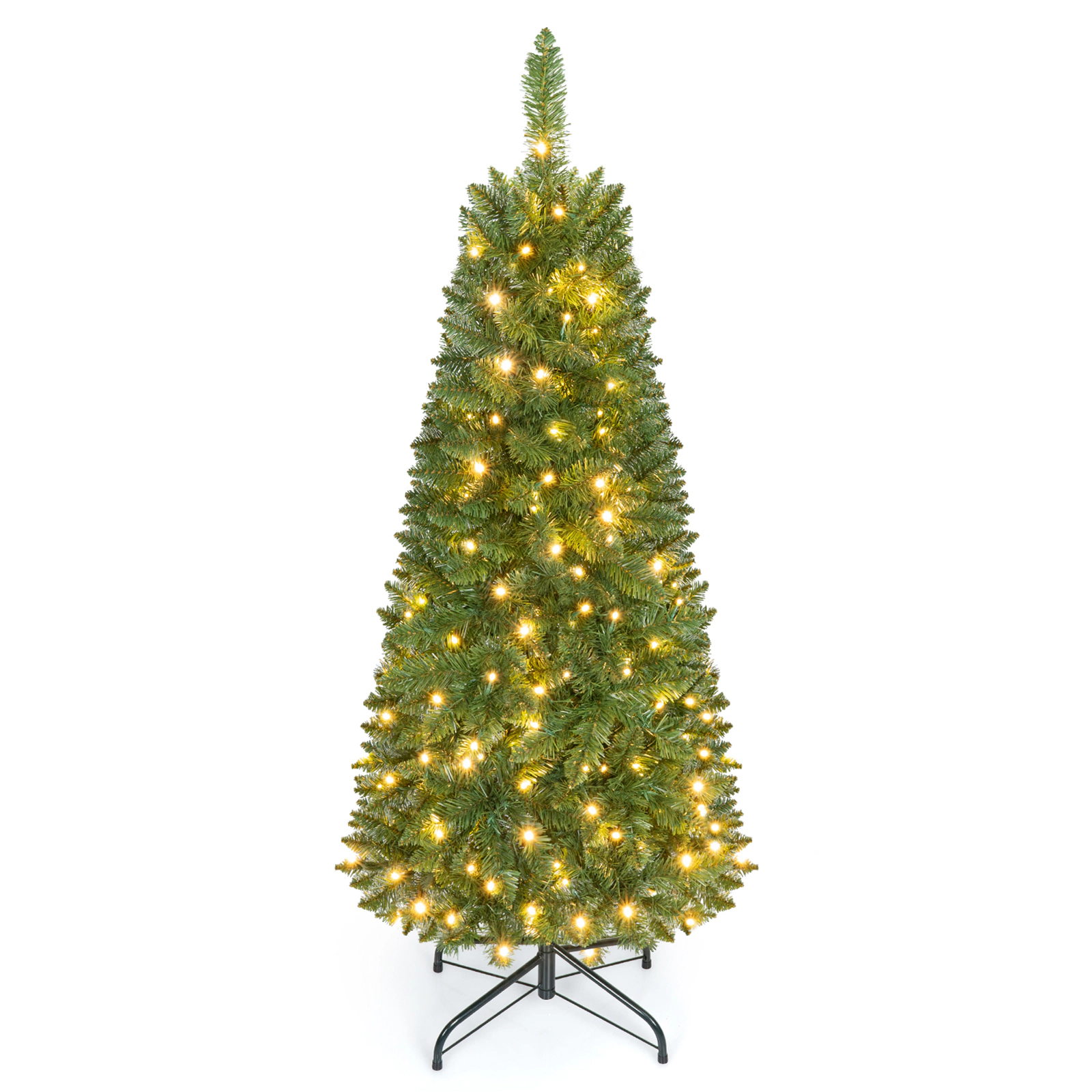 Costway 4.5/6.5/7.5ft Pre-Lit Hinged Pencil Christmas Tree 150 Lights