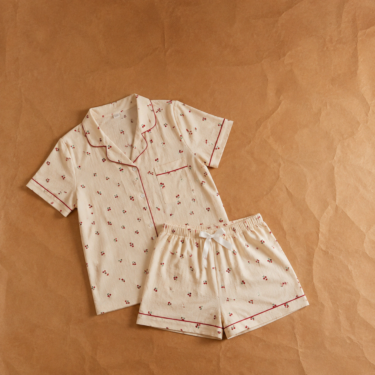 WZK Womens 2-Piece Soft Stretch Short Sleeve Lapel Button Print Pajama Lounge Set
