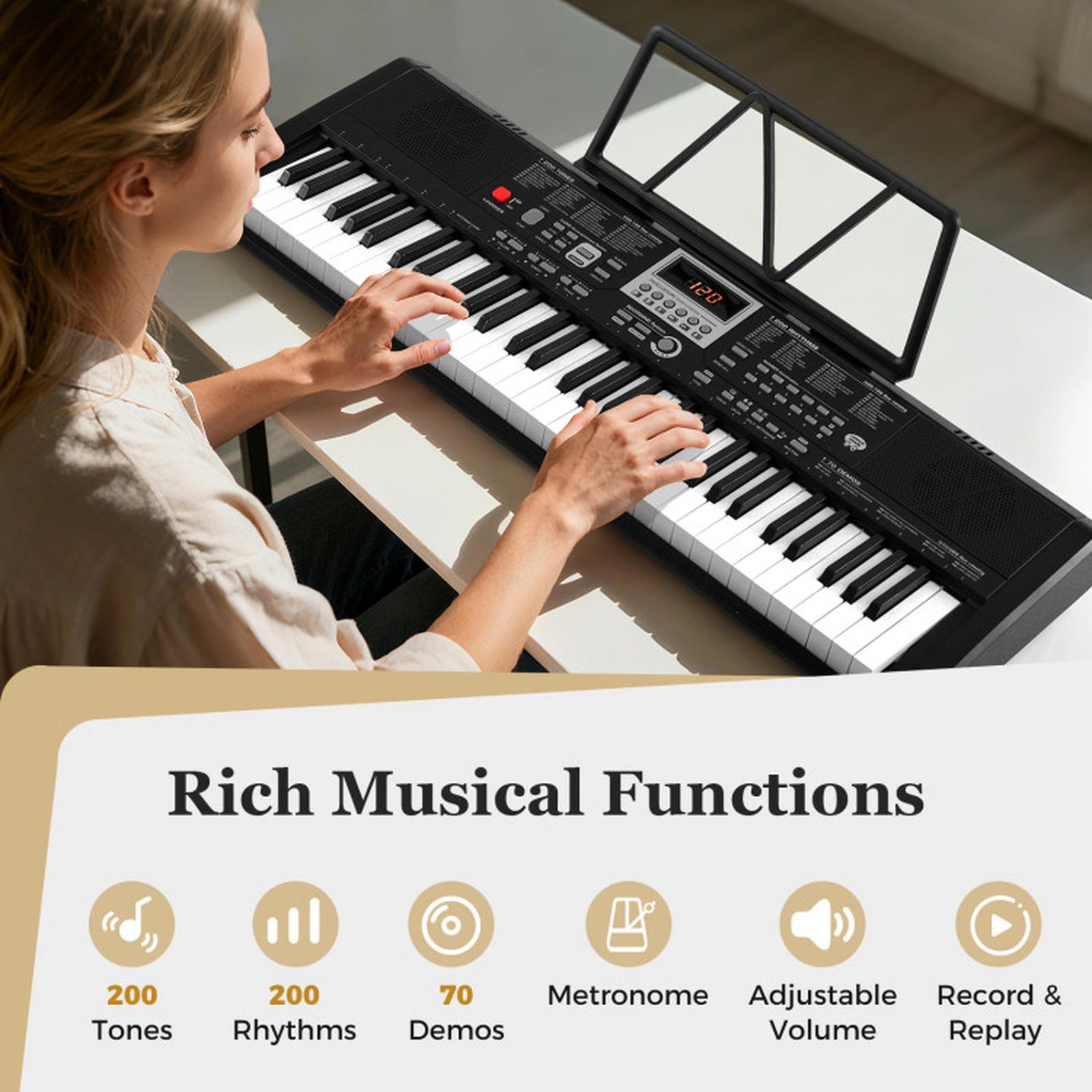 SUGIFT 61-Key Portable Keyboard for Beginners Electric Piano Keyboard Kit with Teaching Mode 33.5-in Wide Black