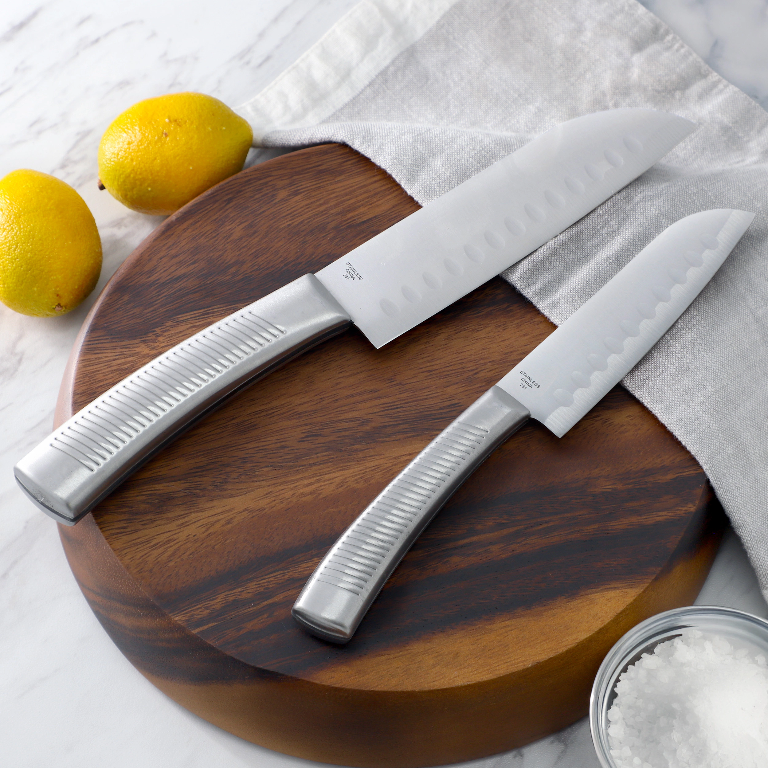Oster Eddington 2 Piece Stainless Steel Santoku Knife Set with Ridged Handles