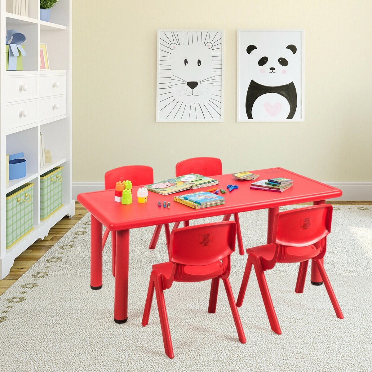 SUGIFT 47-in Kids Rectangular Learn & Play Table with HDPE Top & Steel Legs 220-lb Capacity Ages 3-8 Red & Blue 1-Piece