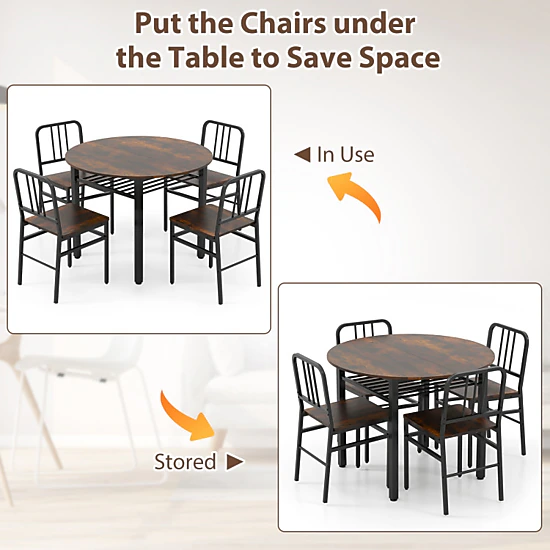 Hivvago 5-Piece Round Dining Table Set With Storage Shelf For Dining Room