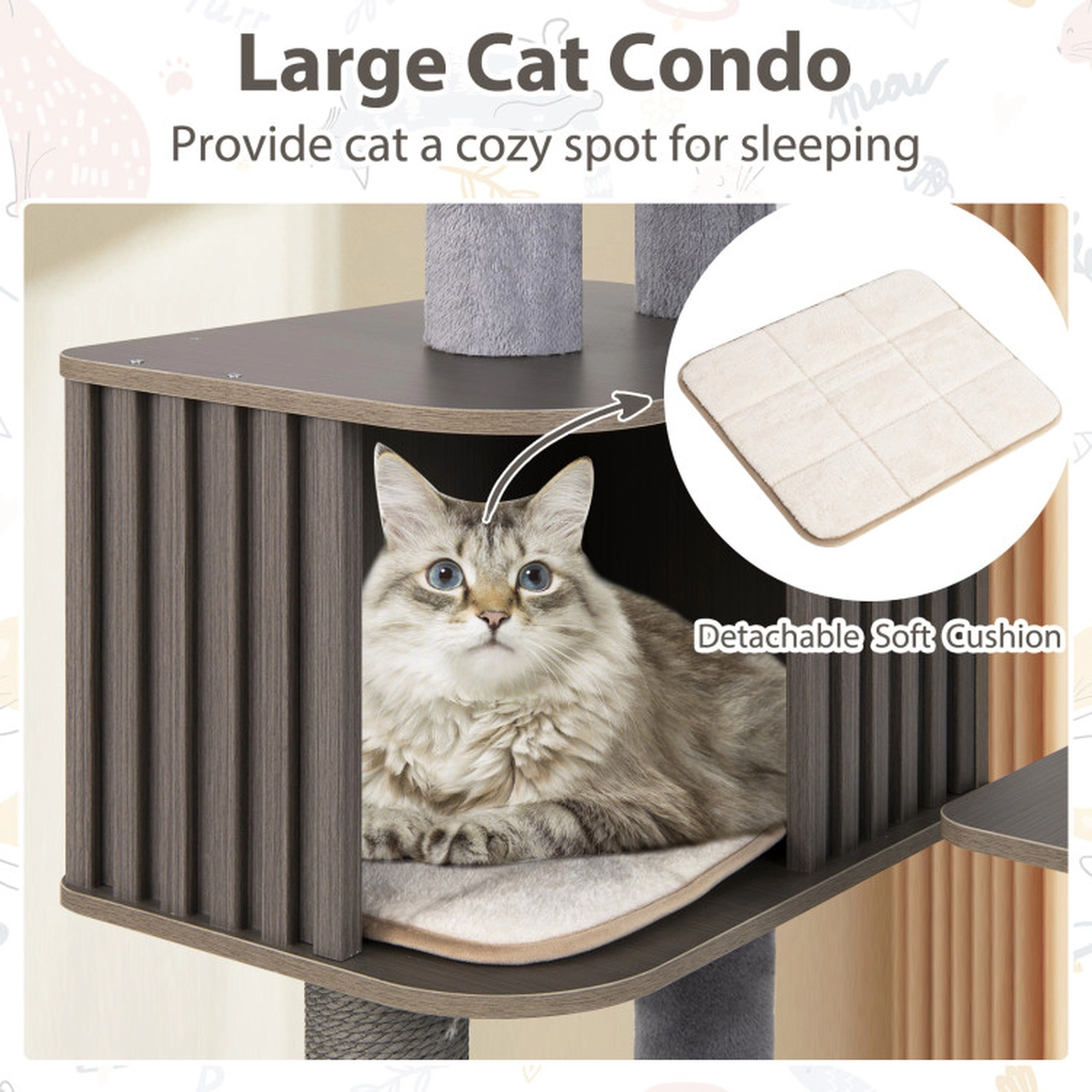 SUGIFT 59.5-in Multi-Level Cat Tree for Indoor Cats with Fence-Style Condo and 16.5-in Padded Top Perch