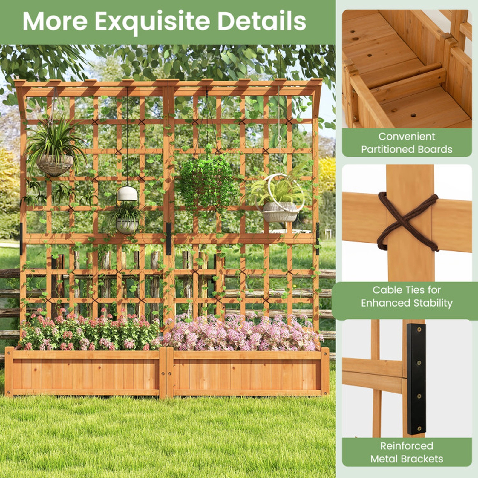 SUGIFT Orange Large Wood Raised Garden Bed with 2 Planter Boxes and Hanging Roof 71-in W 19-in D 72-in H