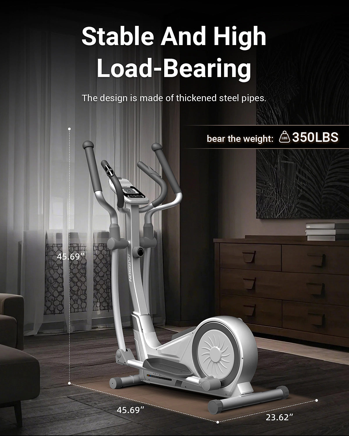 HARISON Magnetic Elliptical Machine, 350 lb Capacity, 16 Resistance Levels, Quiet Cardio Trainer for Home Gym