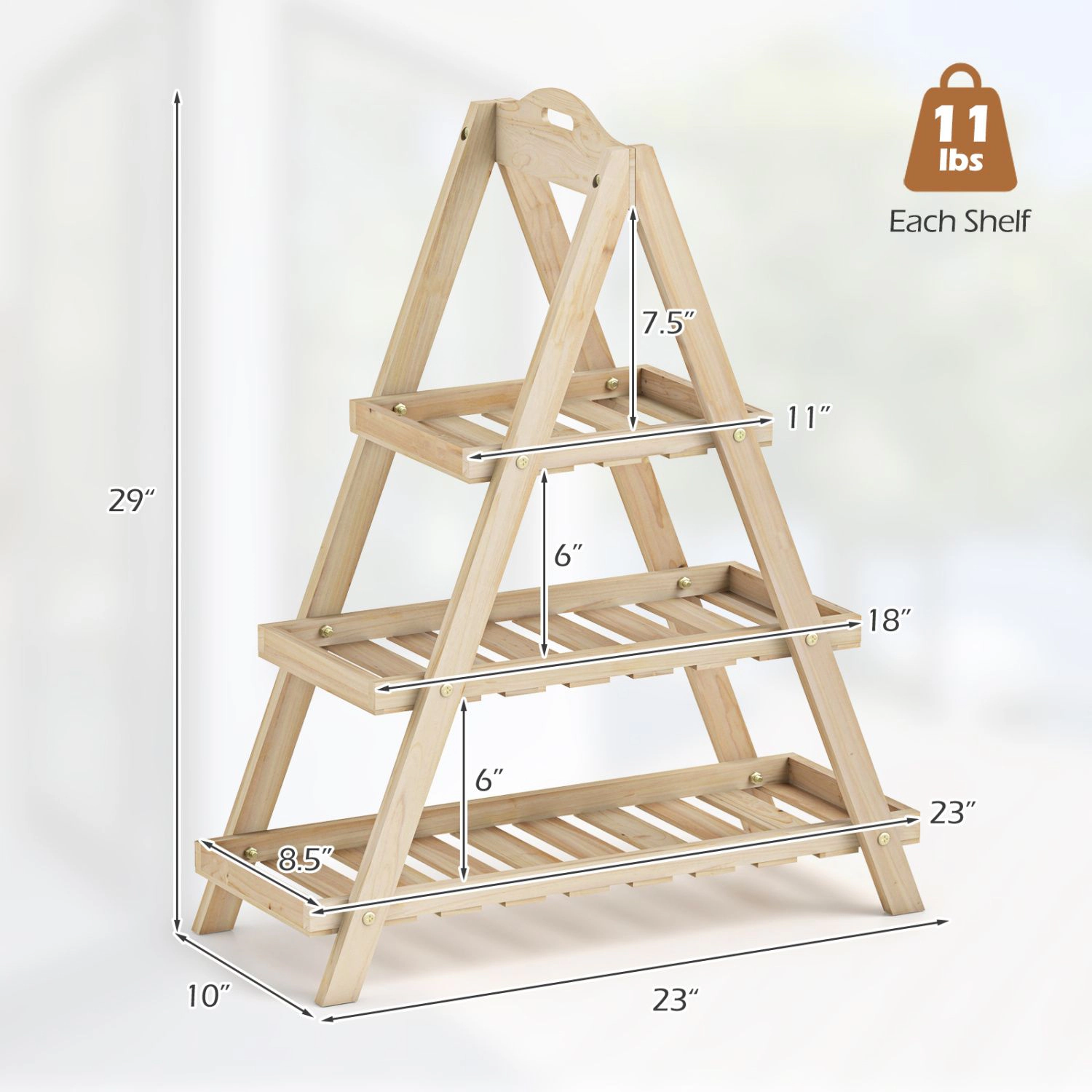 SlickBlue 3-Tier Wooden Plant Stand Ladder Shelf for Indoor Outdoor