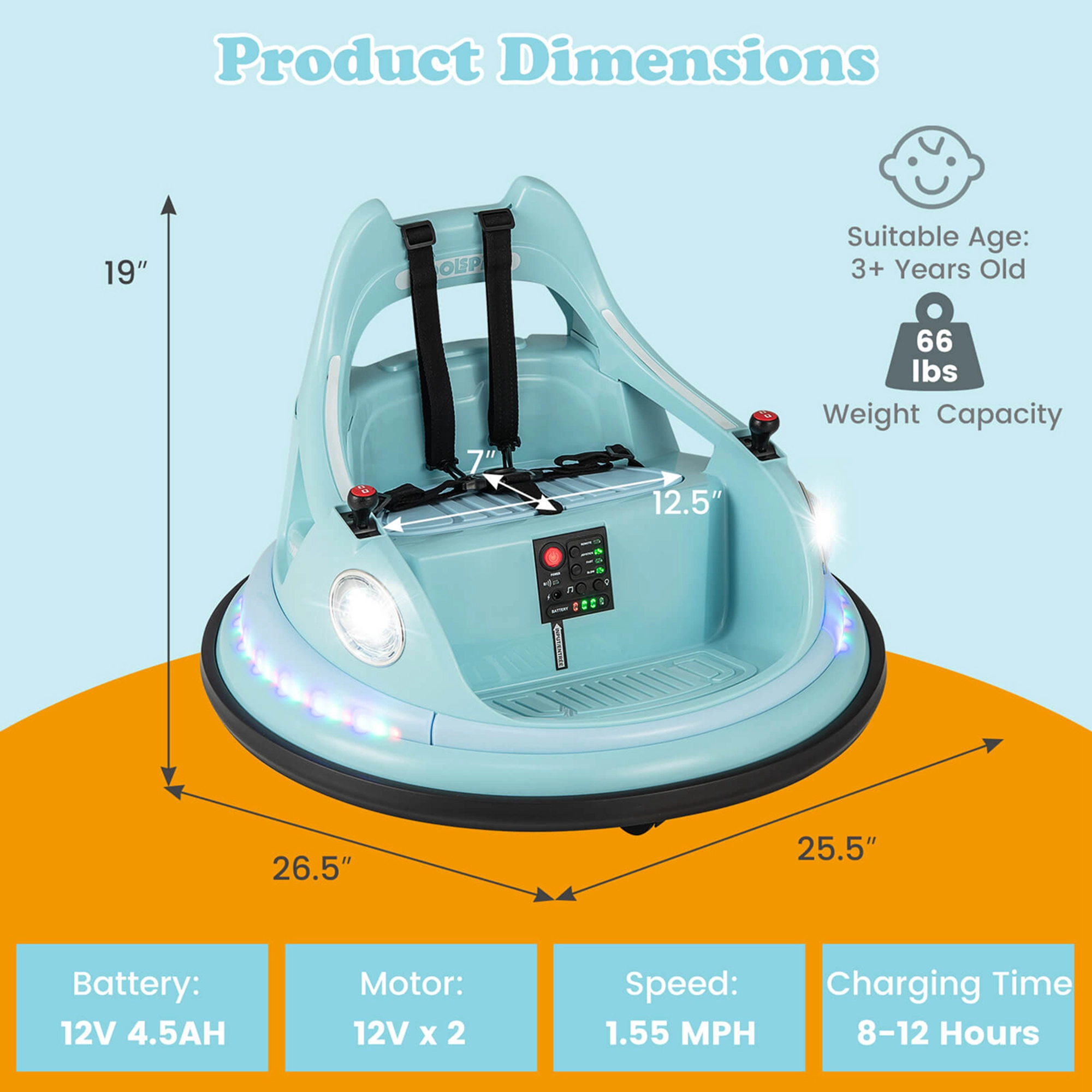 Costway 12V Kids Electric Ride On Bumper Car Battery Powered with Remote Control Blue