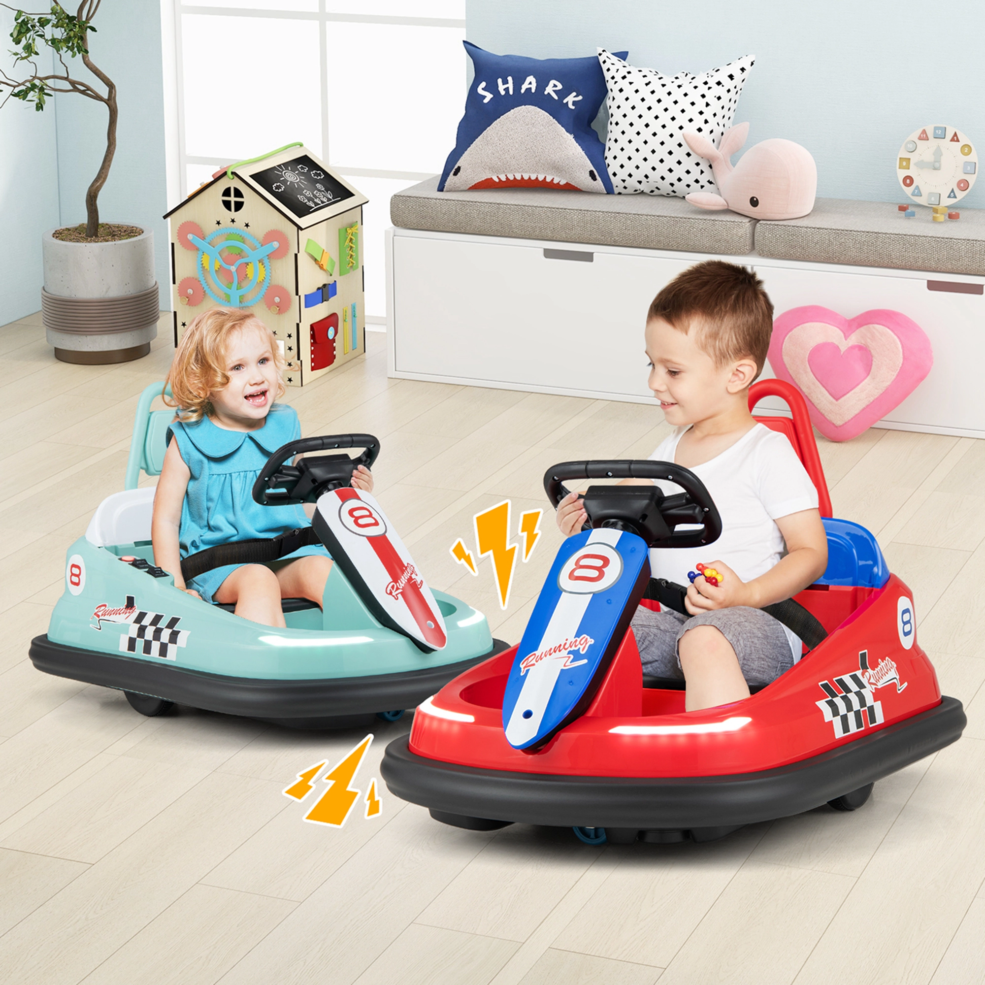 Costway 6V Electric Kids Ride-on Bumper Car with 360° Spinning Dual Motors 2 Speeds Green/Pink