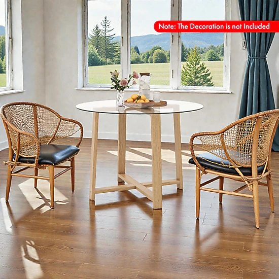Hivvago Rubberwood Leg Round Dining Table with 42-Inch Tempered Glass Top