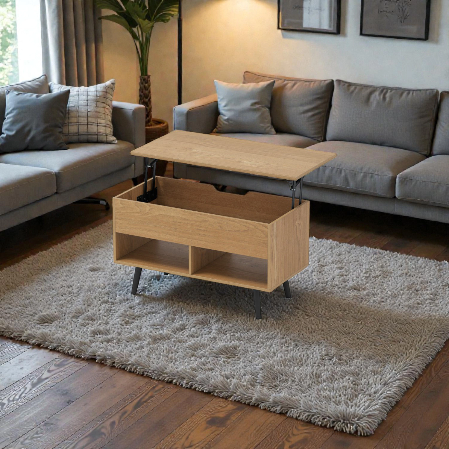 Hivvago Modern 31.5" Lift-Top Coffee Table with Discreet Storage and Open Shelf Space