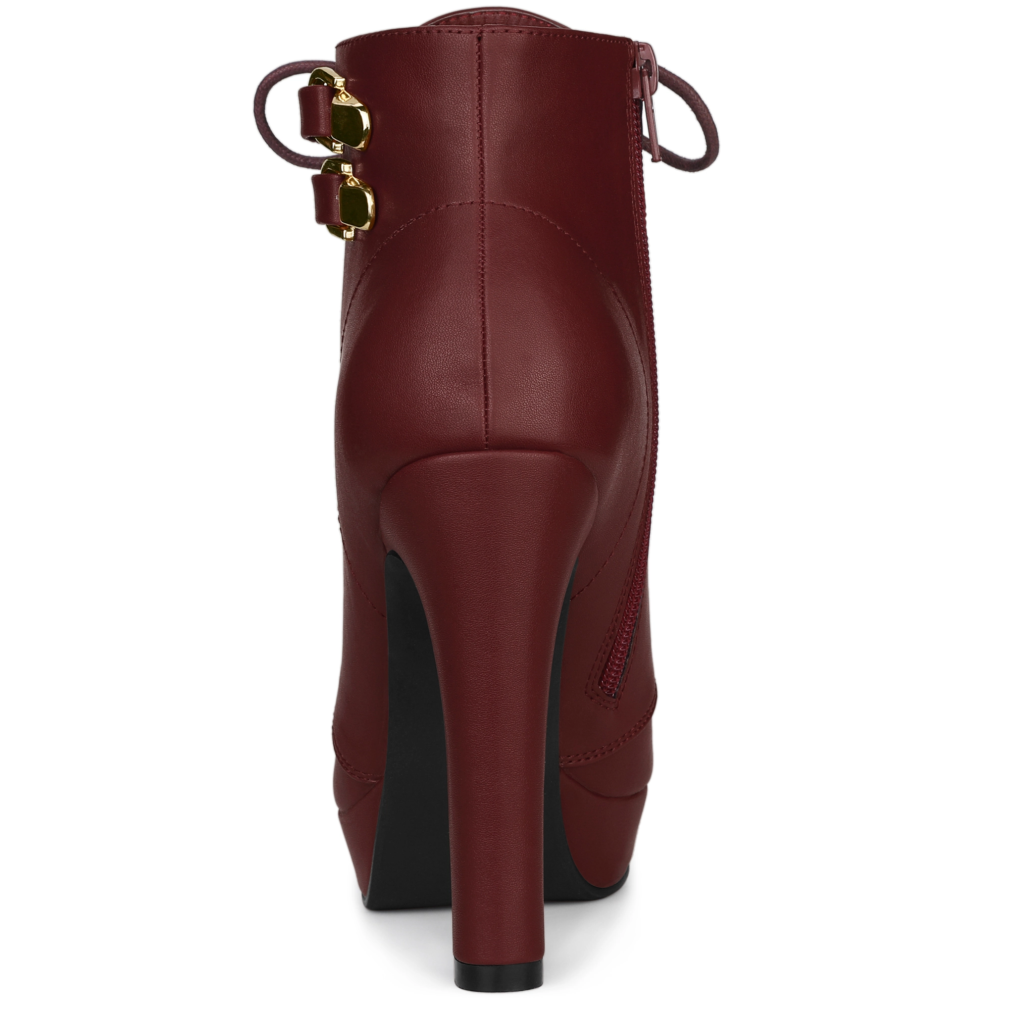 BLISSFUL STEP Women Chunky Heel Platform Round Toe Lace Up Side Zip Ankle Boots