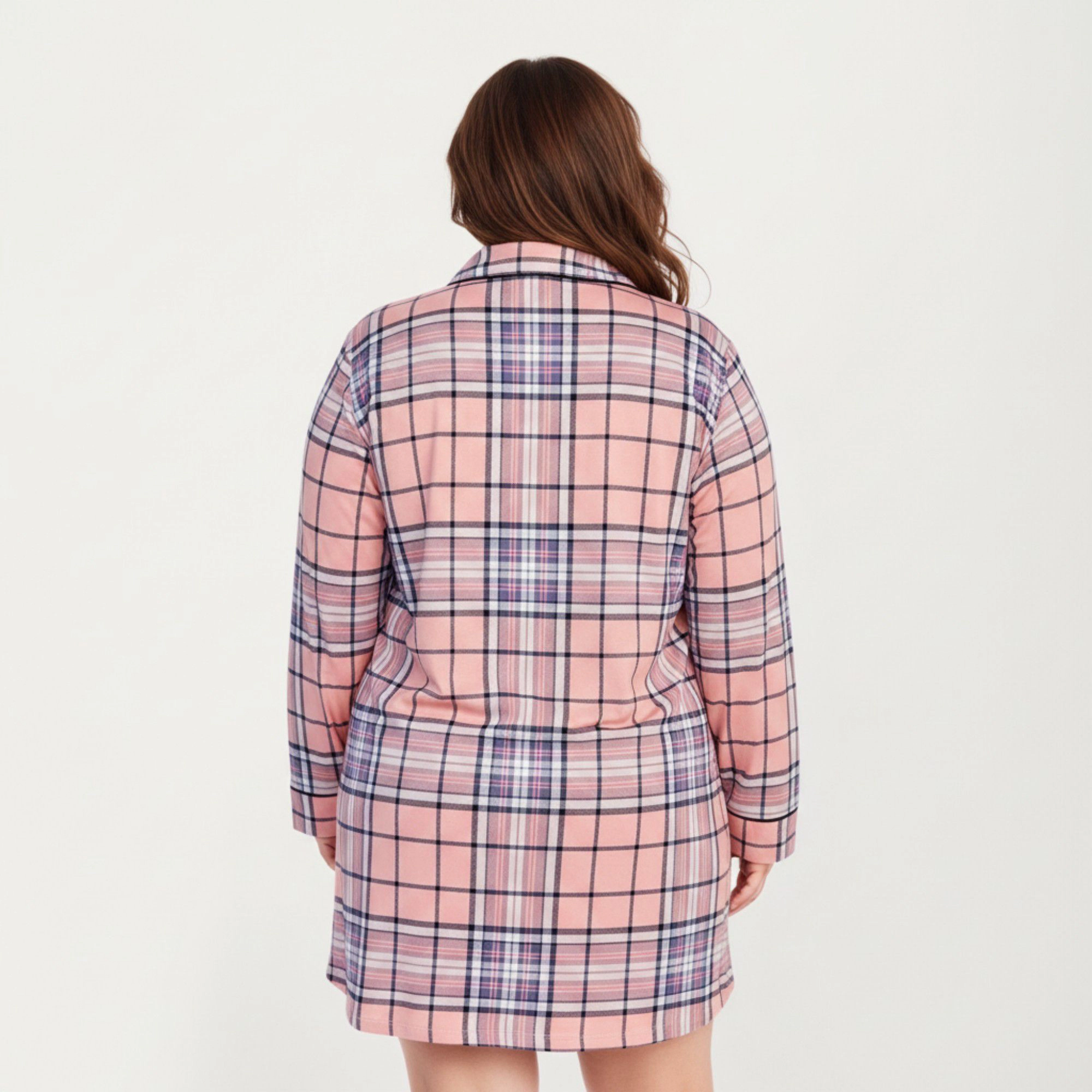 Anna-Kaci Women's Plaid Long Sleeve Sleep Shirt Brushed Fabric Classic Button Front Design and Above-Knee Silhouette