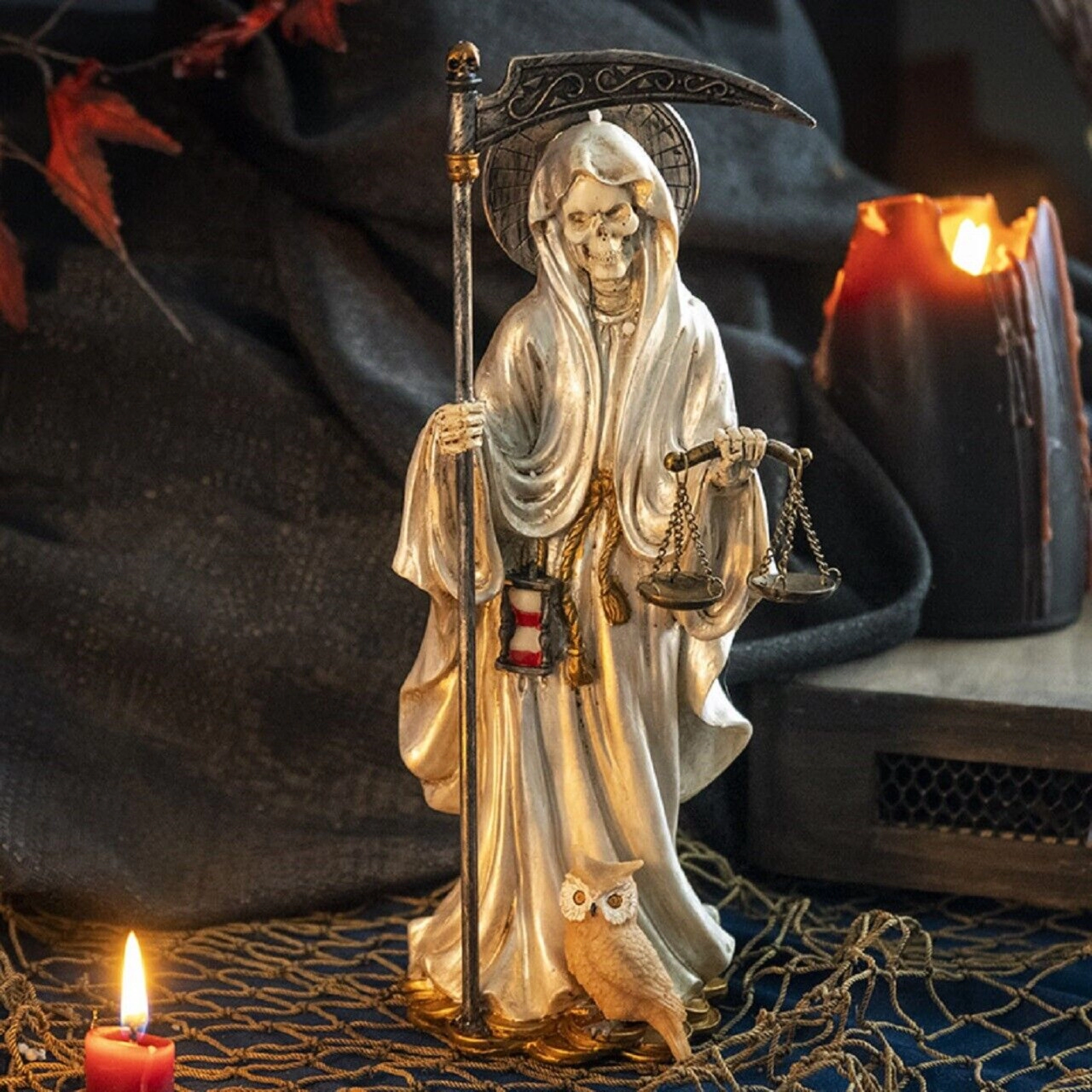 Pacific Giftware Santa Muerte in White Gown with Scale Figurine Death 10 Inch