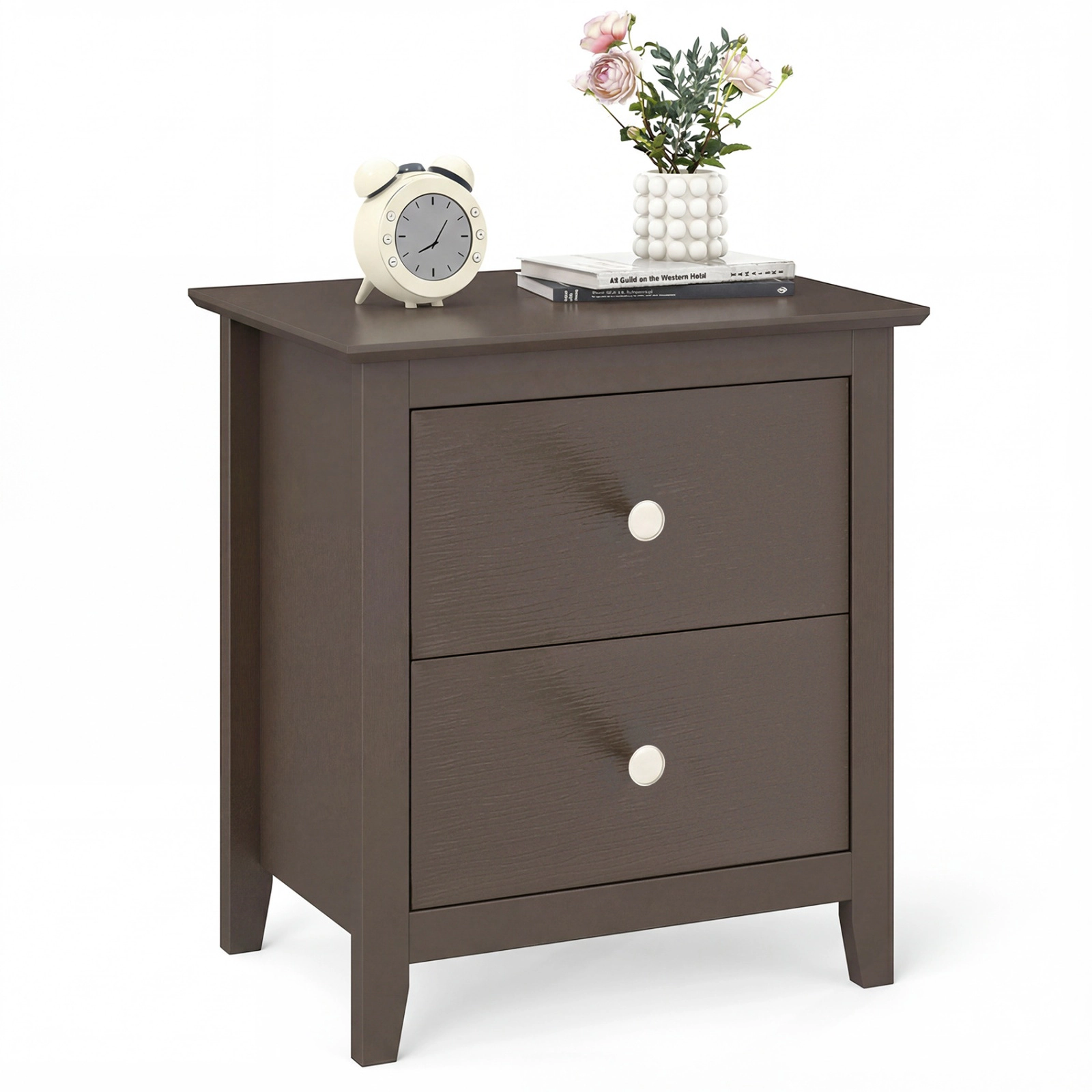 SUGIFT Modern Nightstand with 2 Drawers for Small Spaces End Table 44-lb Tabletop Capacity Black Natural White