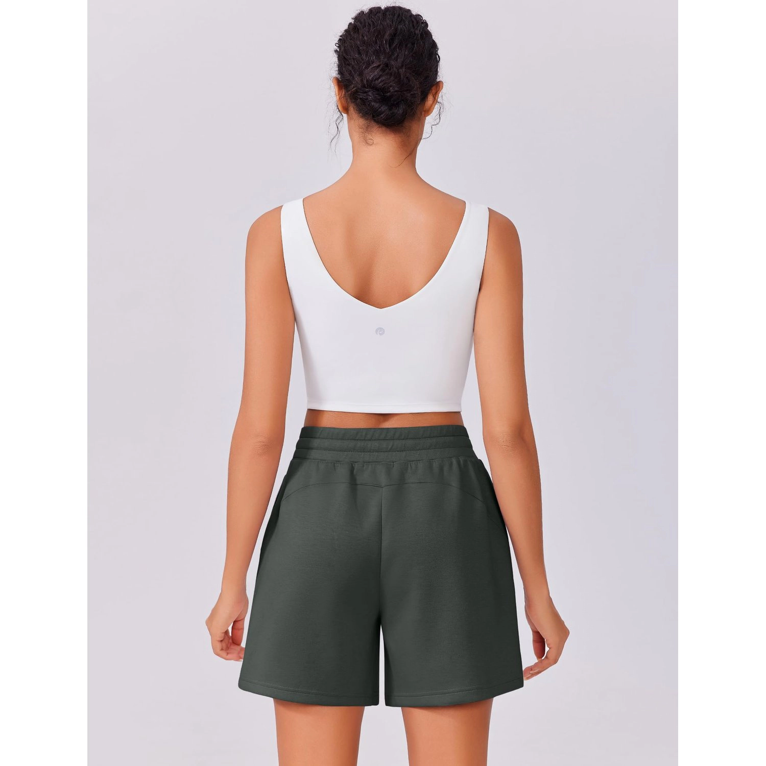 Pinspark Womens High Waist Drawstring Shorts Solid Soft Wide Leg Pockets Lounge Shorts