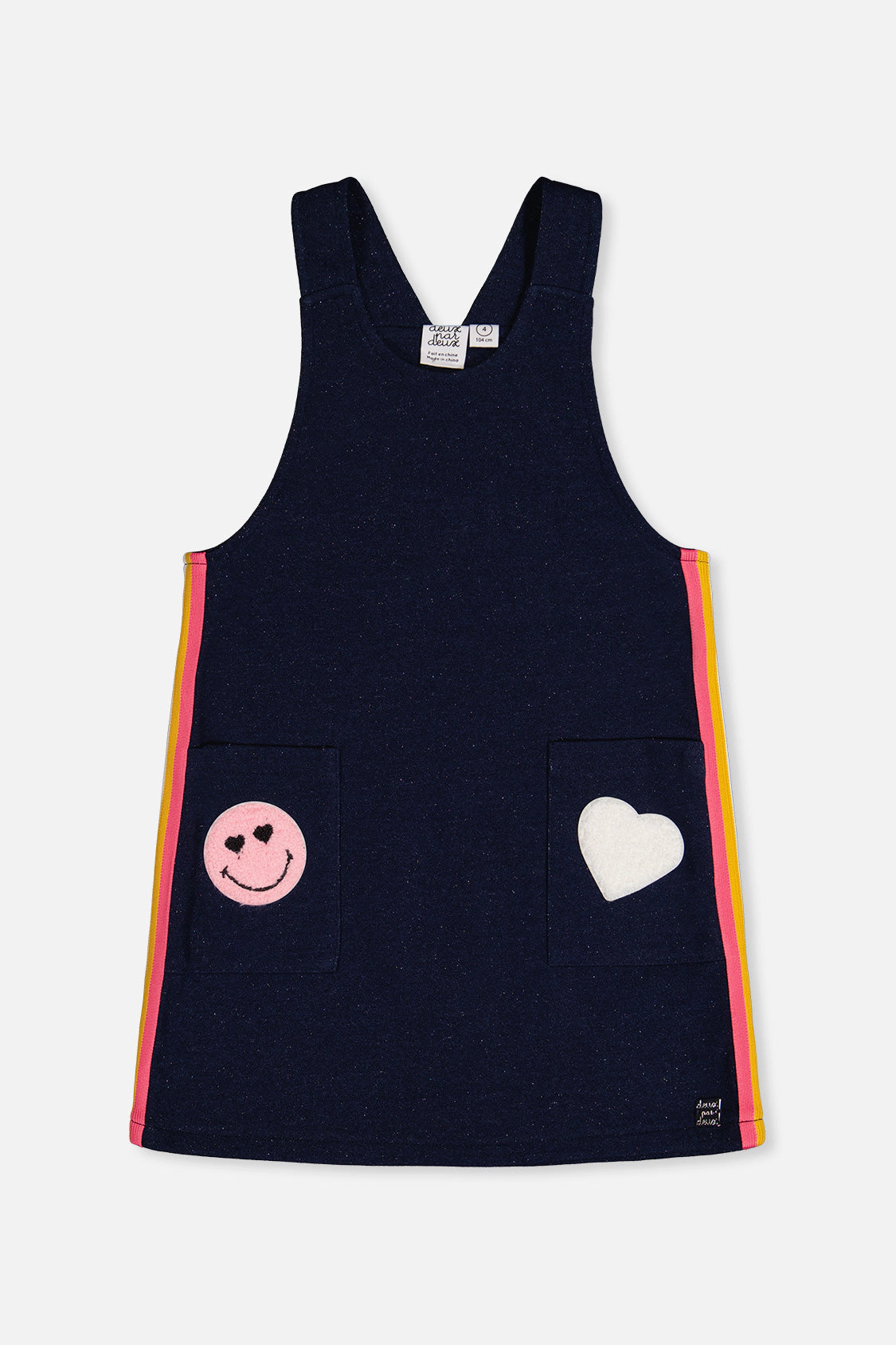Deux par Deux Girls Appliqué Patch French Terry Overall Dress