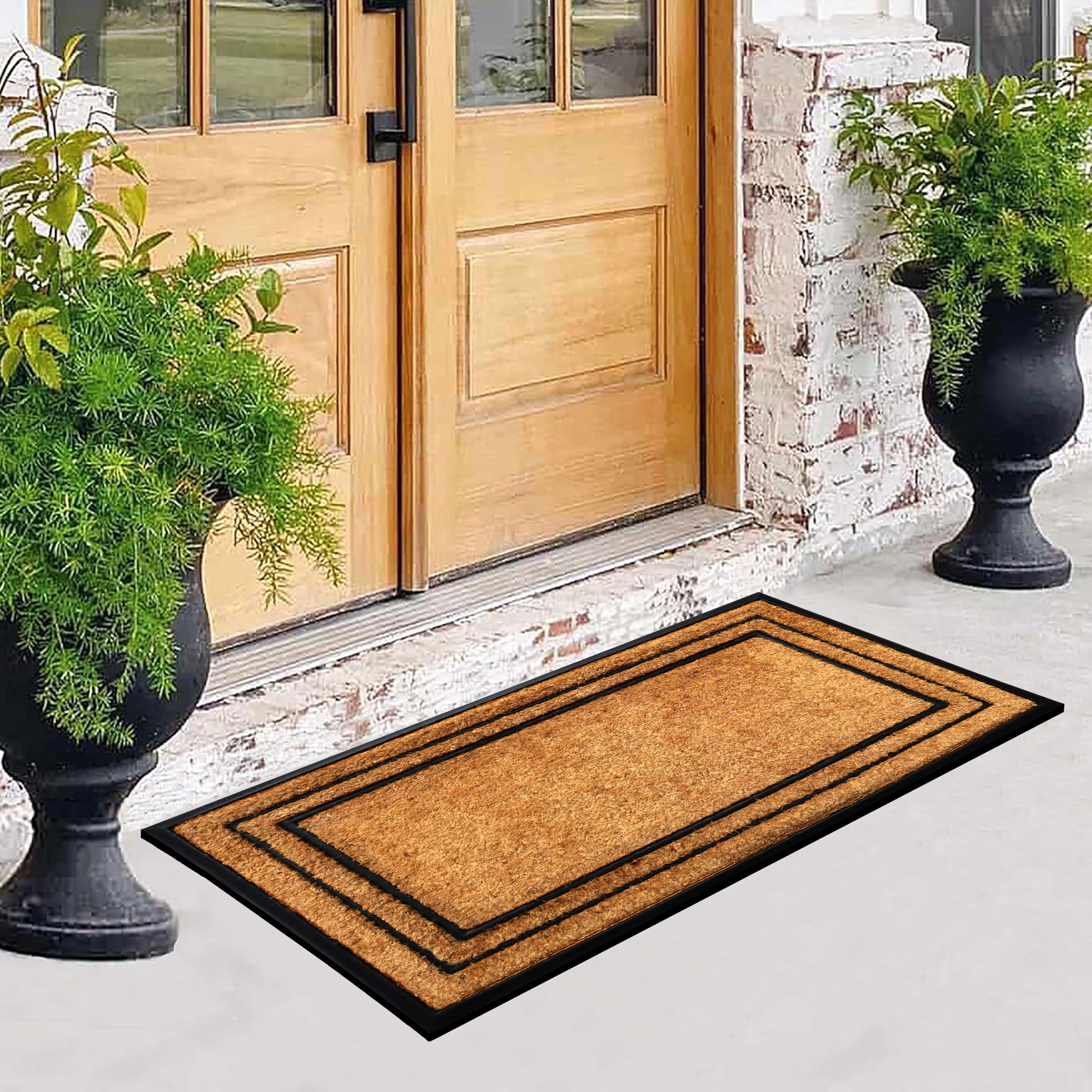 A1HC Coir and Rubber Door Mat 30x60 Inches Heavy Duty Non-Slip Dirt-Trapping Plain Border