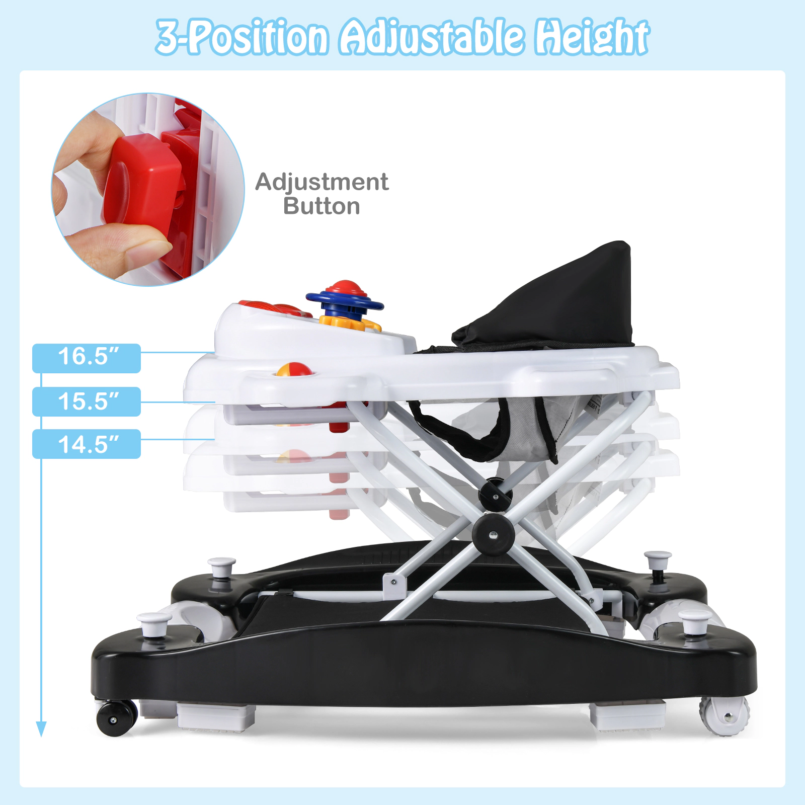 SUGIFT 6 1 Foldable Baby Walker with Detachable Music Tray and Rocker Mode