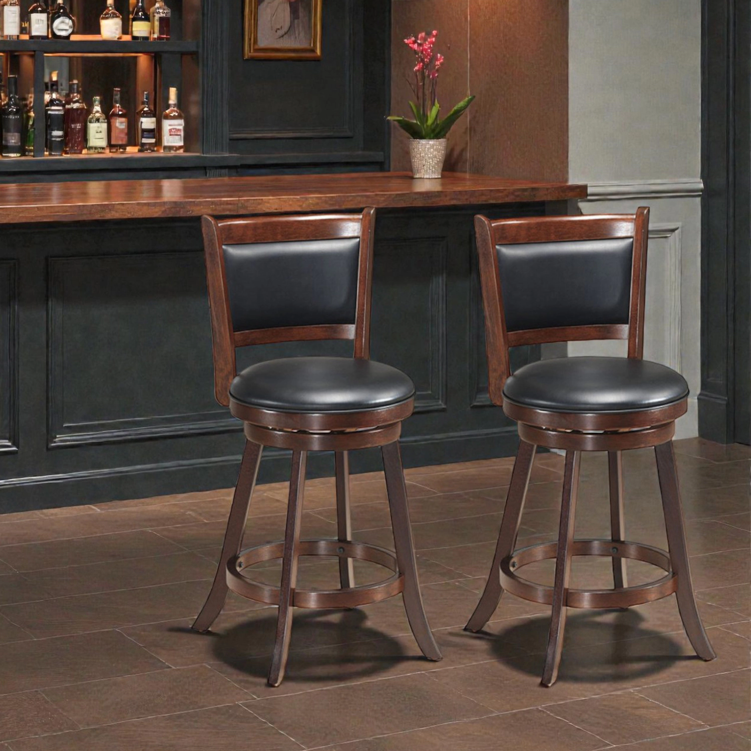 Hivvago Swivel Counter Stools with Comfortable Upholstered Dining Seats
