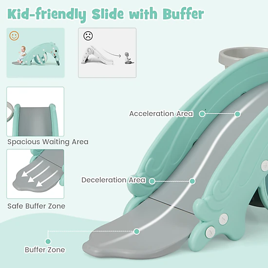 SUGIFT Green 3-in-1 Convertible Toddler Slide with Rocking Horse and Basketball Hoop 39.5-in Long 32-in Rocker