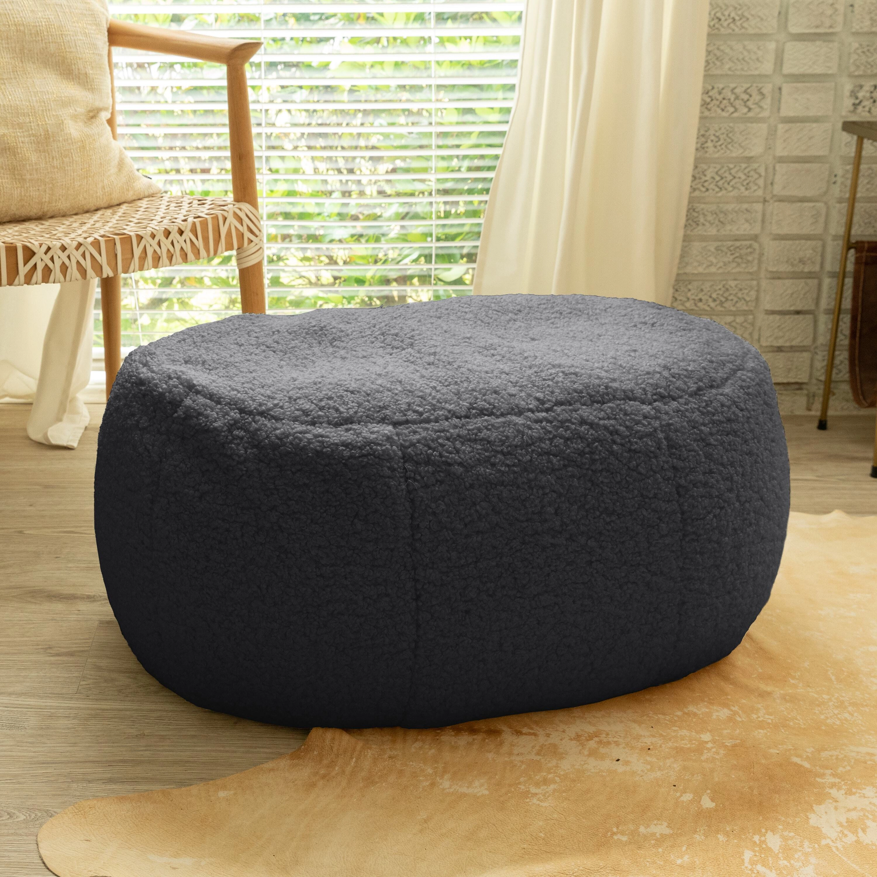 Jaxx Ellis Ottoman Shearling Faux-Lamb Plush Pouf for Modern Interior Design, Oval
