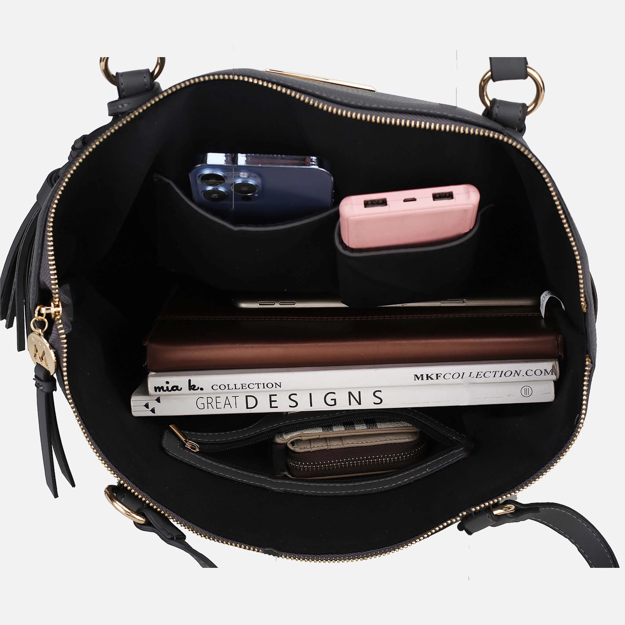 Mia K Collection Gloria Carryall Tote Bag with Matching Wallet - Pebbled Vegan Leather, Gold-Tone Hardware