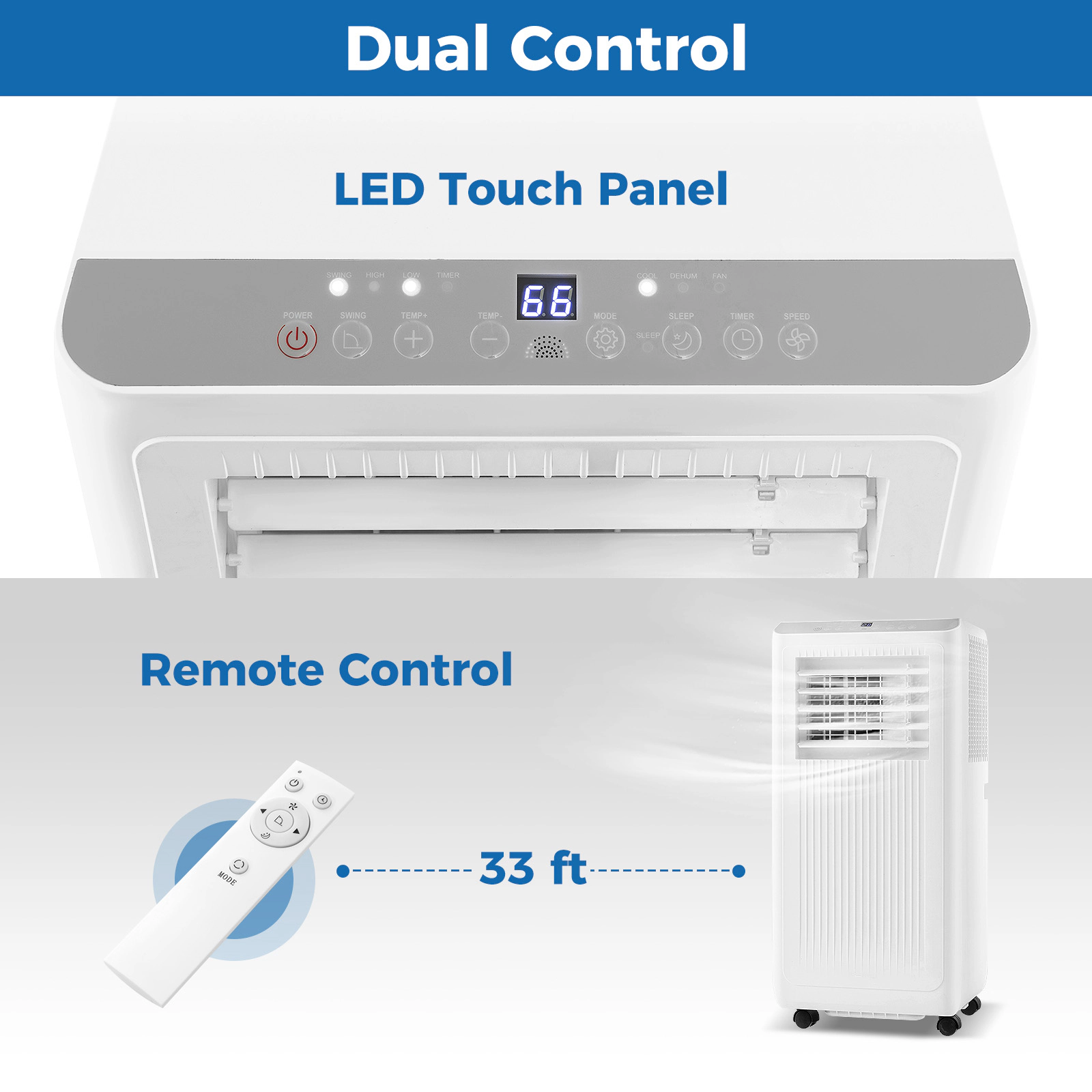 SUGIFT 10000-BTU 350-sq ft Portable Air Conditioner with 120-Degree Auto Swing Dehumidifier and Fan Mode