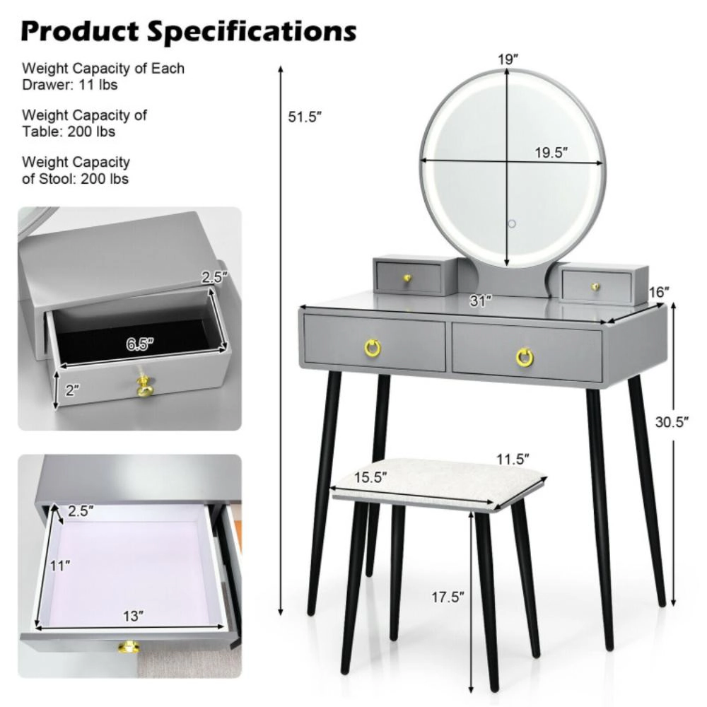 Hivvago Vanity Table Set With Mirror-Gray
