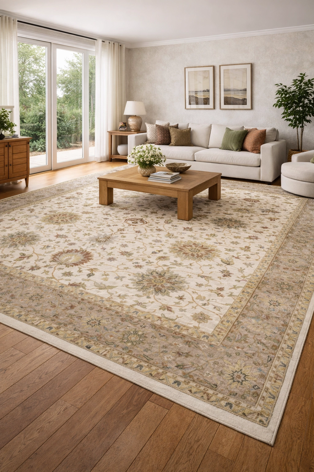 Magic Rugs 12'0 X 15'1 Cream Osh Chobi Floral Hand Knotted Wool Rug