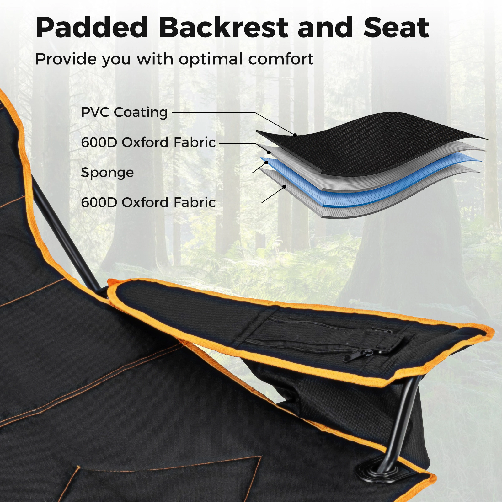 SUGIFT 330-lb Capacity Folding Camping Lounge Chair with Retractable Footrest Cooler Bag and Carry Bag