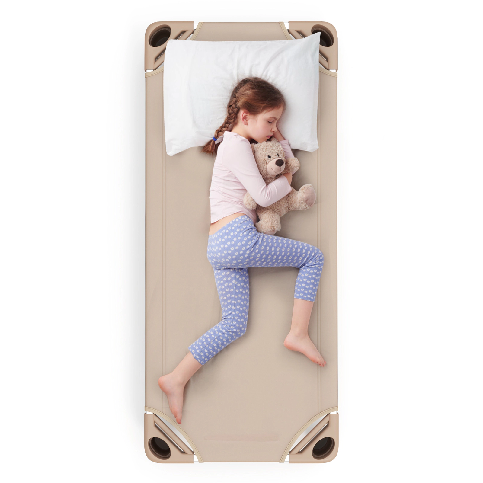 SUGIFT Stackable Kids Daycare Cot Pack of 6 Toddler Beds Detachable Oxford Fabric 132-lb Capacity Ages 3-6 51-in Beige