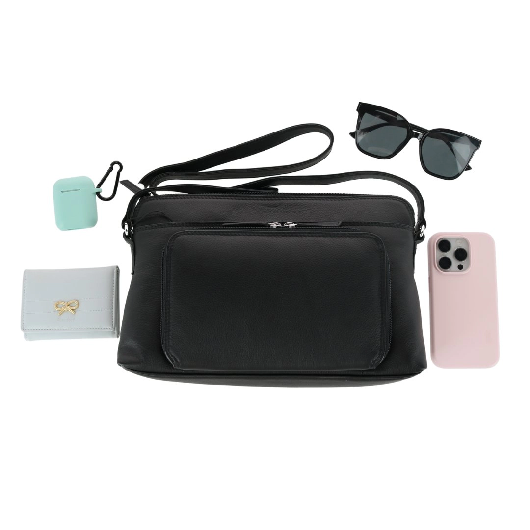 CTM Women's Leather Shoulder Bag Purse w/ Side Organizer (Larger Version)