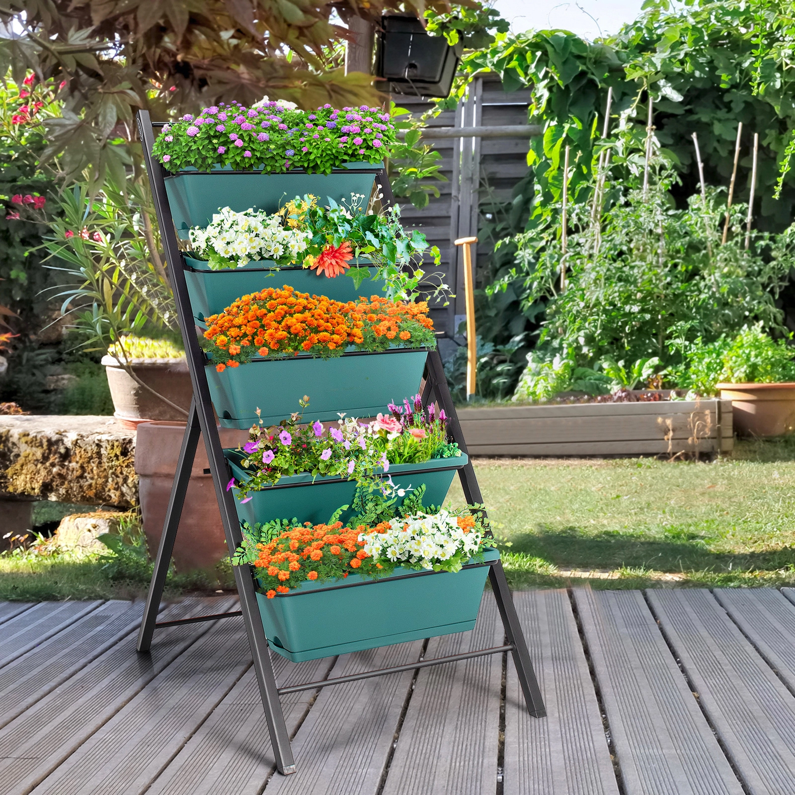 SUGIFT 5-Tier Green Vertical Garden Planter Box with 5 Containers 22.5-in W 29-in D 48.5-in H 22-lb Per Box