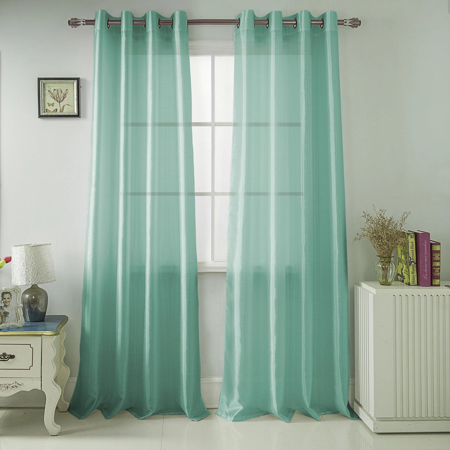 RT Designer Collection Nancy Grommet Luxurious Modern Design Curtain Panel 54" x 95" Aqua
