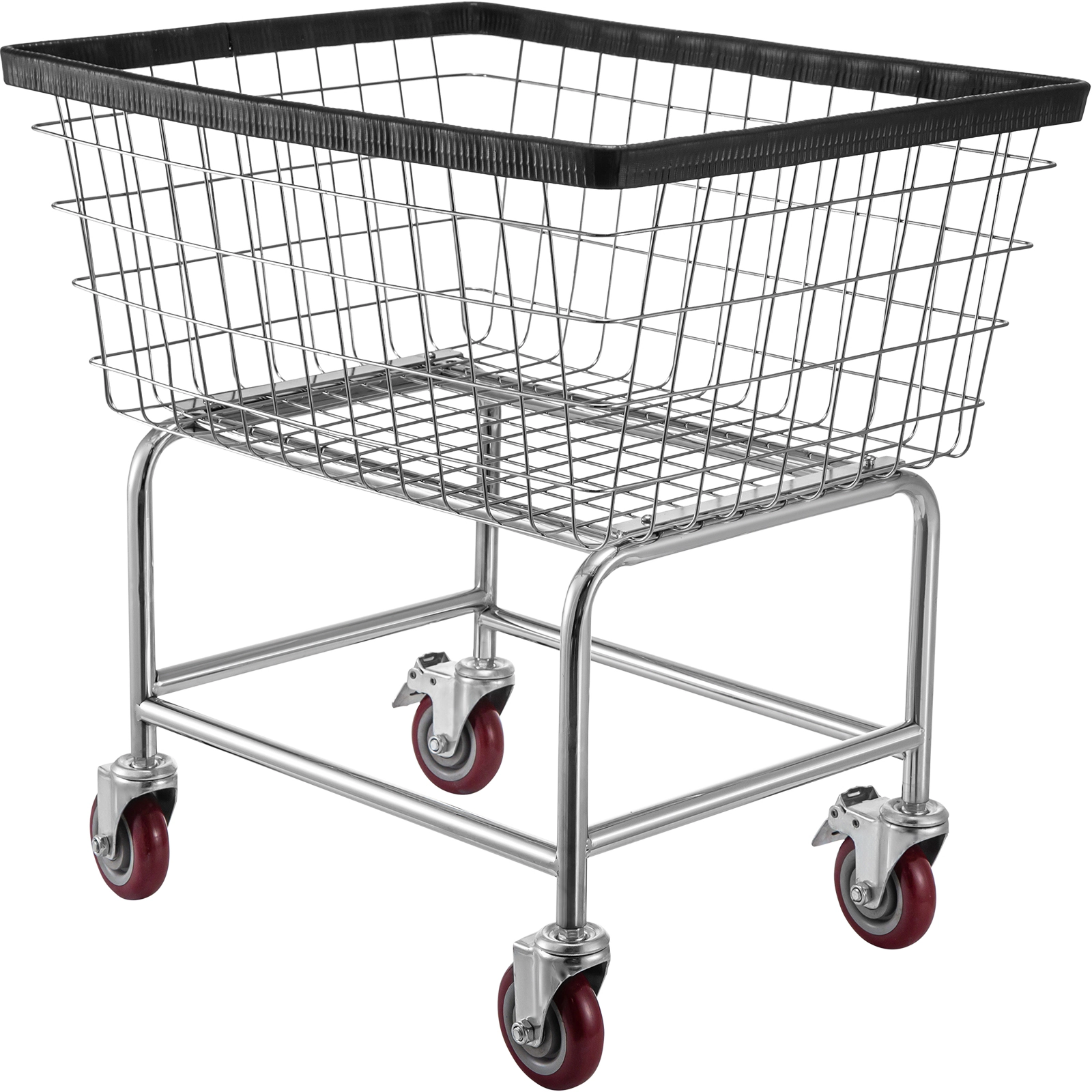 HONGGE Commercial Wire Laundry Cart with Wheels, 2.5 Bushel Steel Basket, 26.7 x 21.7 x 26.4 Inch