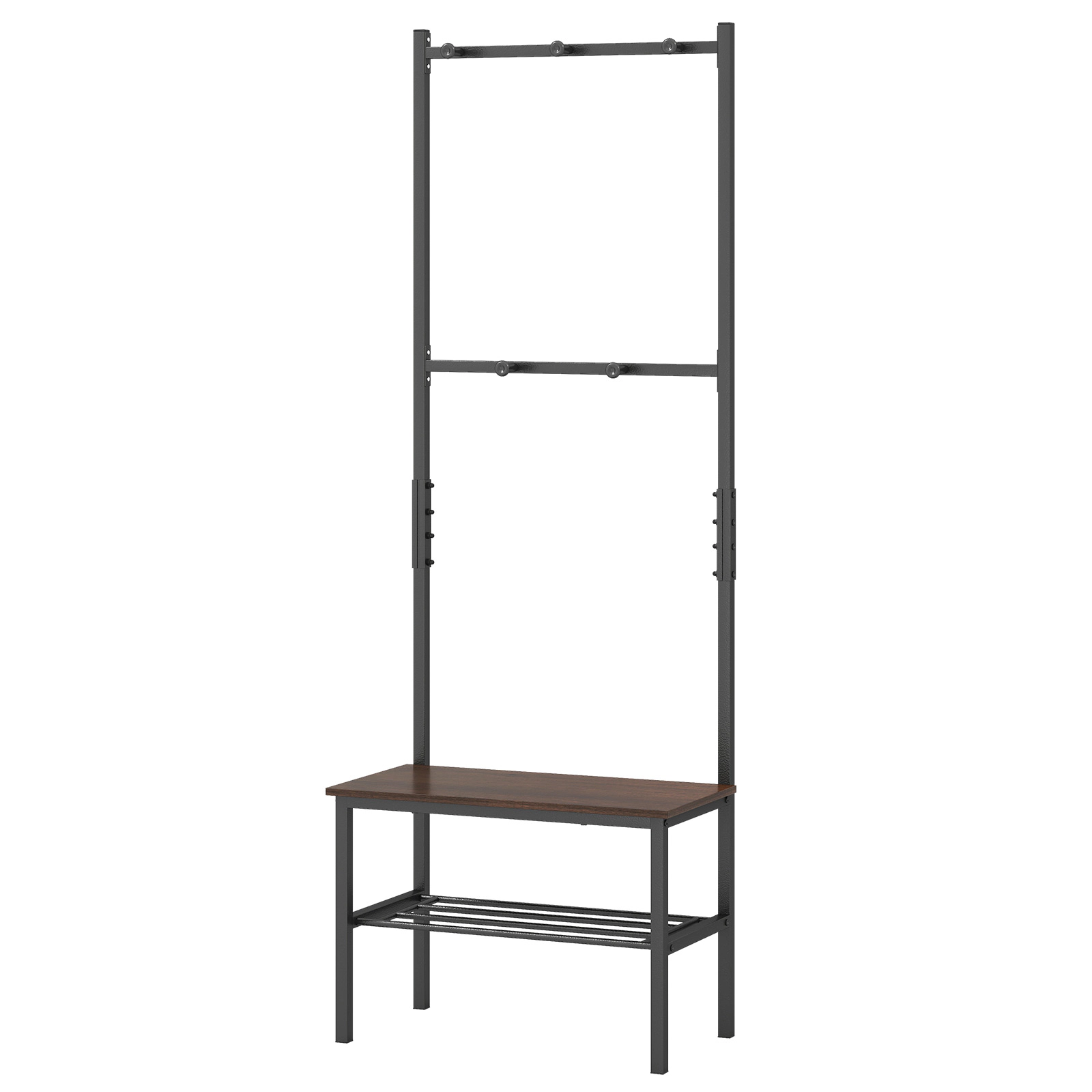 SUGIFT 3-in-1 Freestanding Hall Tree Entryway Bench with Hooks 65-in Tall 220-lb Bench Capacity Rustic Brown + Black